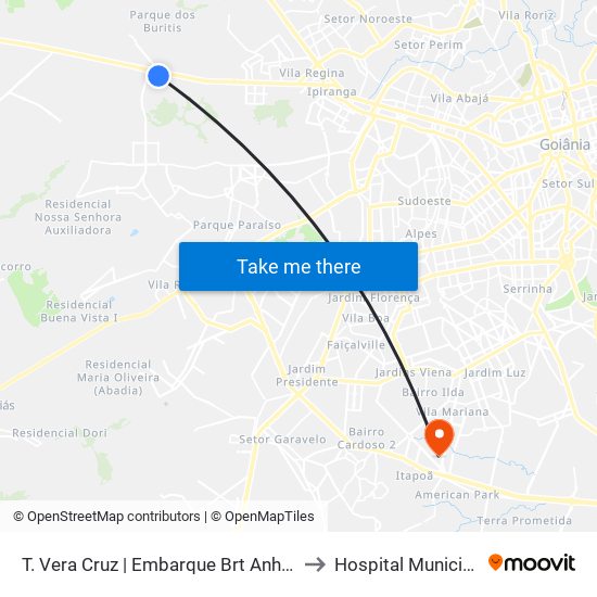 T. Vera Cruz | Embarque Brt Anhanguera | Sentido: Pe. Pelágio to Hospital Municipal De Aparecida map