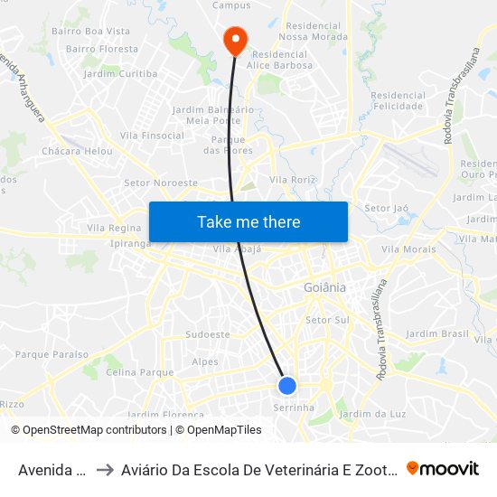 Avenida T-63 to Aviário Da Escola De Veterinária E Zootecnia / Ufg map