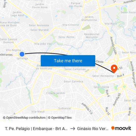 T. Pe. Pelágio | Embarque - Brt Anhanguera to Ginásio Rio Vermelho map