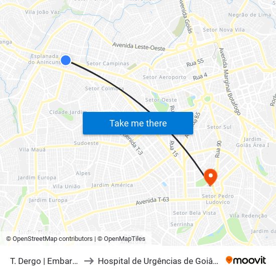 T. Dergo | Embarque A1 to Hospital de Urgências de Goiânia (HUGO) map
