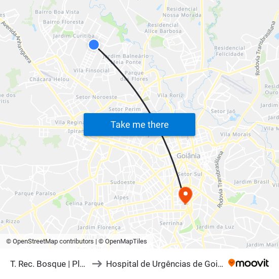 T. Rec. Bosque | Plataforma to Hospital de Urgências de Goiânia (HUGO) map