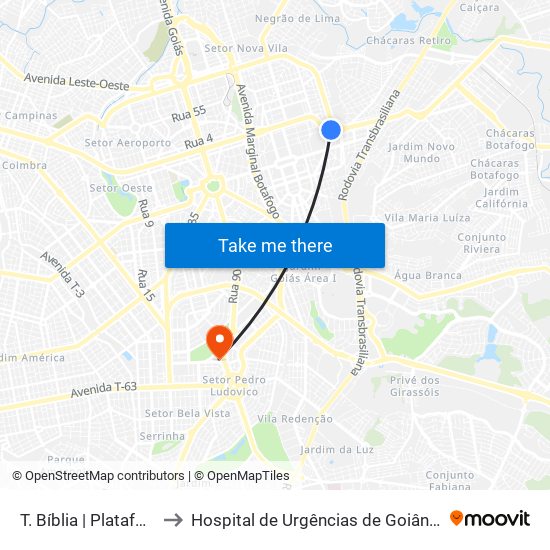T. Bíblia | Plataforma C to Hospital de Urgências de Goiânia (HUGO) map