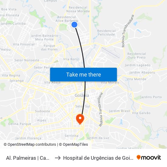 Al. Palmeiras | Campus Ufg to Hospital de Urgências de Goiânia (HUGO) map