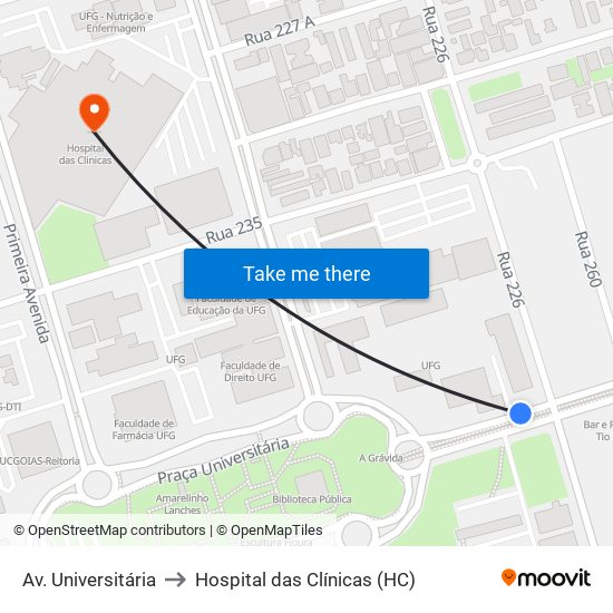 Av. Universitária to Hospital das Clínicas (HC) map