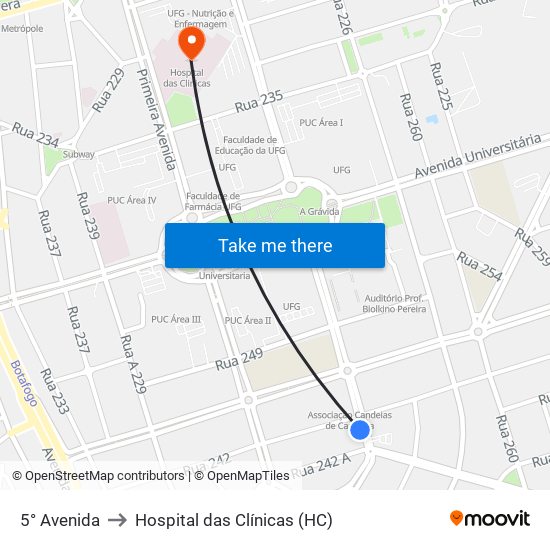 5° Avenida to Hospital das Clínicas (HC) map