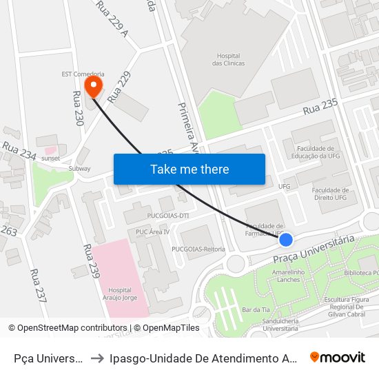 Pça Universitária to Ipasgo-Unidade De Atendimento Ambulatorial map