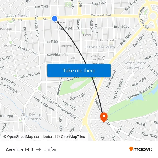 Avenida T-63 to Unifan map