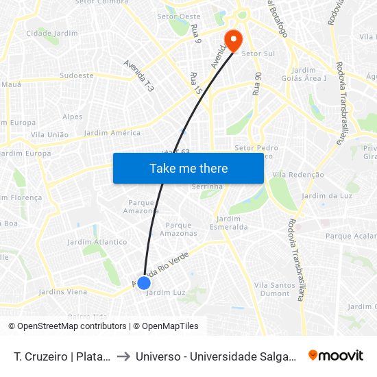 T. Cruzeiro | Plataforma H to Universo - Universidade Salgado De Oliveira map