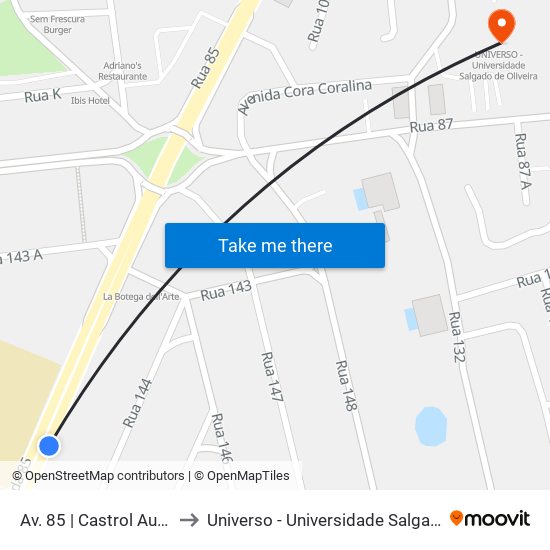 Av. 85 | Castrol Auto Service to Universo - Universidade Salgado De Oliveira map