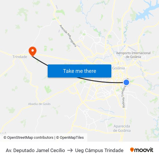 Av. Deputado Jamel Cecílio to Ueg Câmpus Trindade map