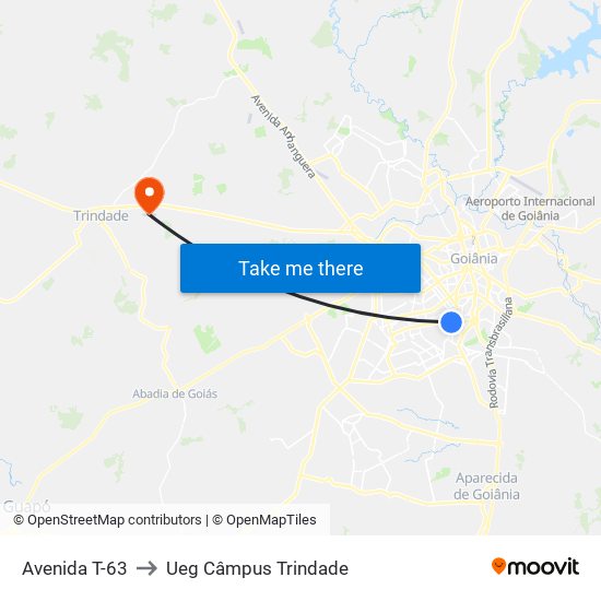 Avenida T-63 to Ueg Câmpus Trindade map