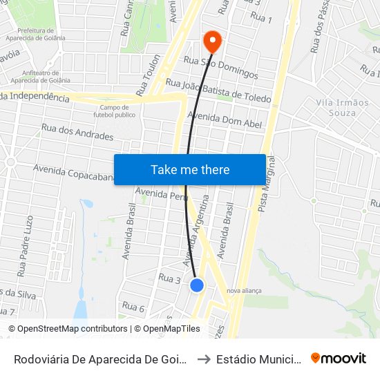 Rodoviária De Aparecida De Goiânia to Estádio Municipal map