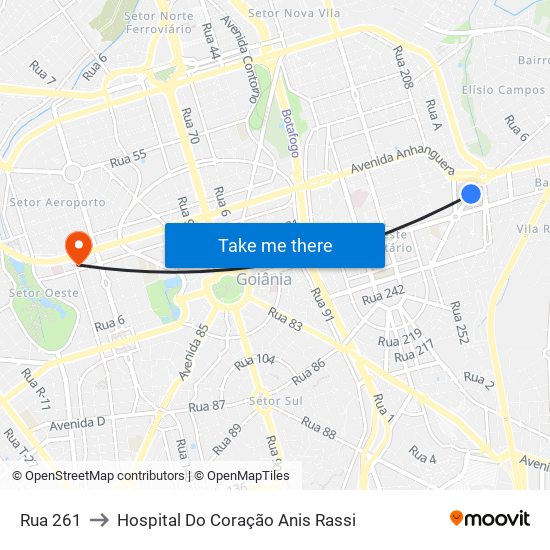 Rua 261 to Hospital Do Coração Anis Rassi map