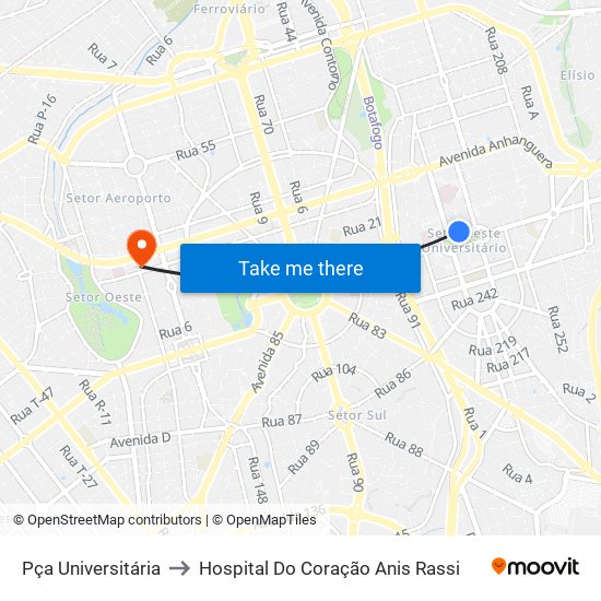 Pça Universitária to Hospital Do Coração Anis Rassi map