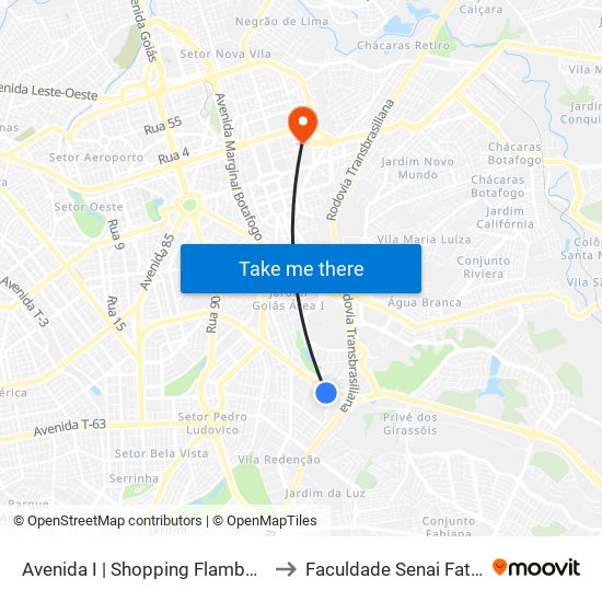 Avenida I | Shopping Flamboyant to Faculdade Senai Fatesg map