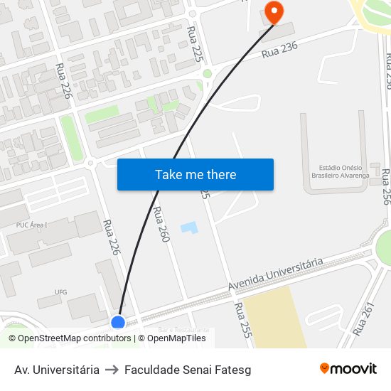 Av. Universitária to Faculdade Senai Fatesg map
