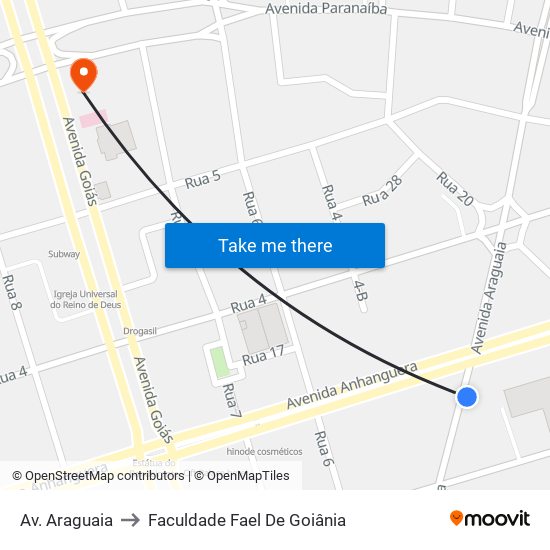 Av. Araguaia to Faculdade Fael De Goiânia map