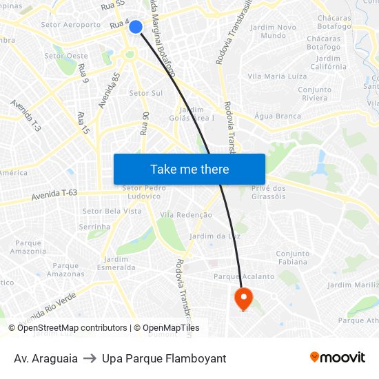 Av. Araguaia to Upa Parque Flamboyant map