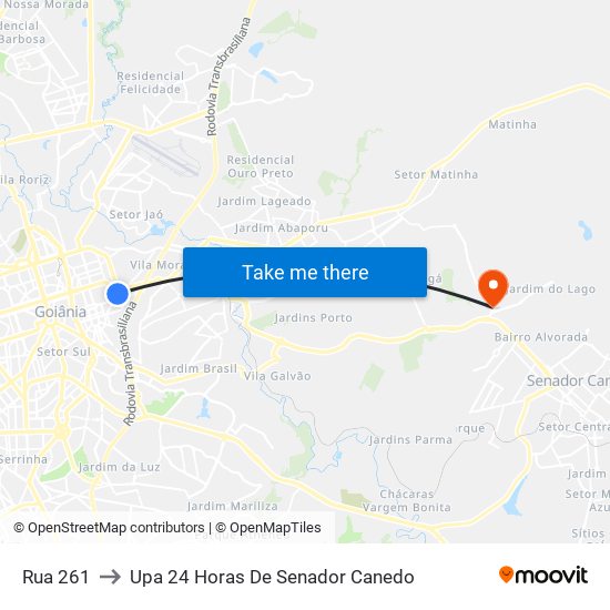 Rua 261 to Upa 24 Horas De Senador Canedo map