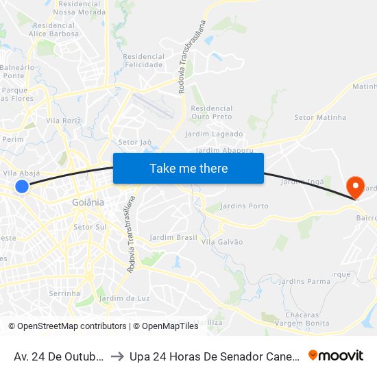 Av. 24 De Outubro to Upa 24 Horas De Senador Canedo map