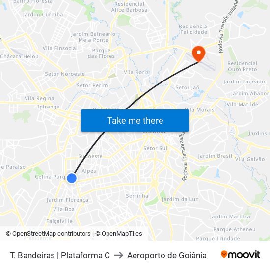 T. Bandeiras | Plataforma C to Aeroporto de Goiânia map