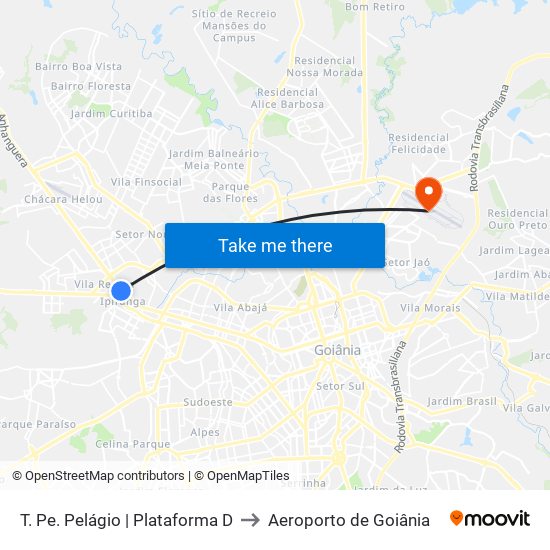 T. Pe. Pelágio | Plataforma D to Aeroporto de Goiânia map