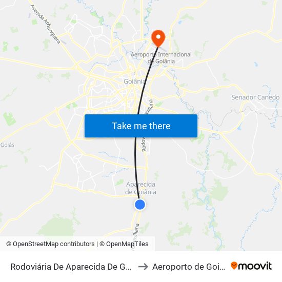 Rodoviária De Aparecida De Goiânia to Aeroporto de Goiânia map