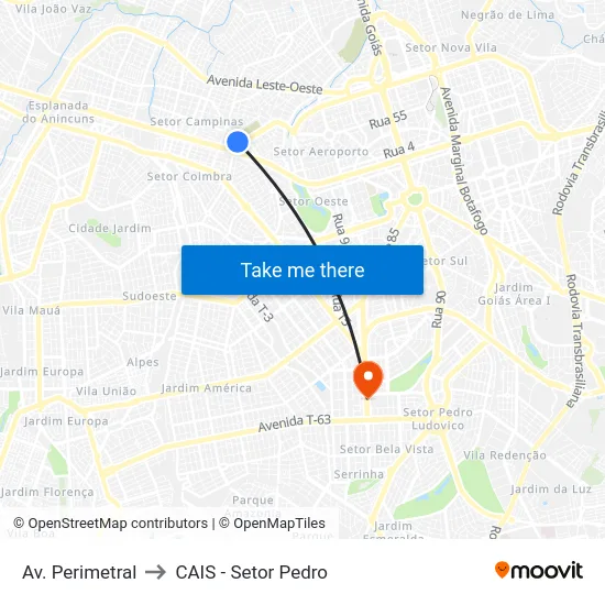 Av. Perimetral to CAIS - Setor Pedro map