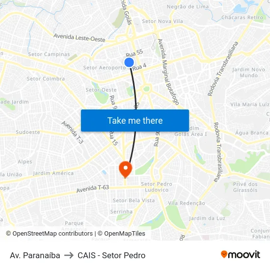 Av. Paranaíba to CAIS - Setor Pedro map