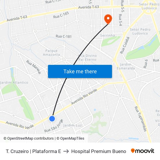 T. Cruzeiro | Plataforma E to Hospital Premium Bueno map