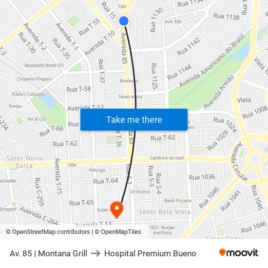 Av. 85 | Montana Grill to Hospital Premium Bueno map