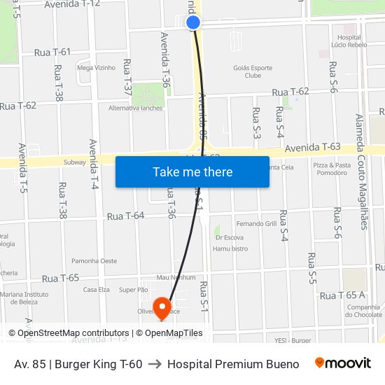 Av. 85 | Burger King T-60 to Hospital Premium Bueno map