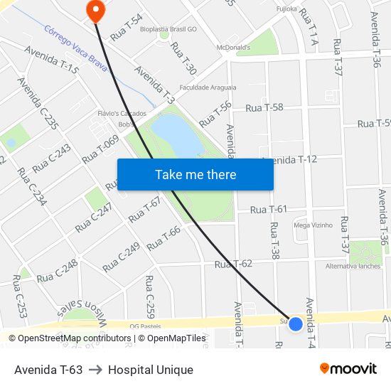 Avenida T-63 to Hospital Unique map