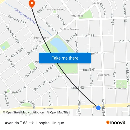 Avenida T-63 to Hospital Unique map
