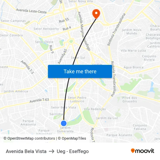 Avenida Bela Vista to Ueg - Eseffego map