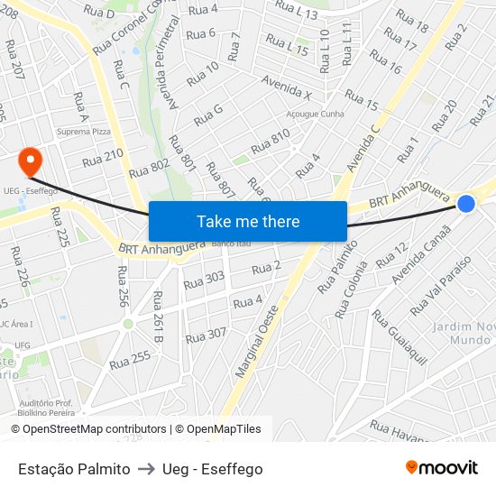 Estação Palmito to Ueg - Eseffego map