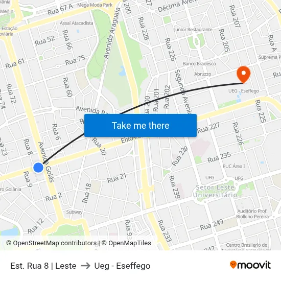 Est. Rua 8 | Leste to Ueg - Eseffego map