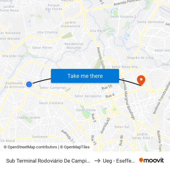 Sub Terminal Rodoviário De Campinas to Ueg - Eseffego map