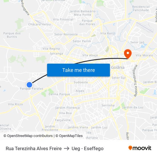 Rua Terezinha Alves Freire to Ueg - Eseffego map