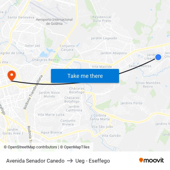 Avenida Senador Canedo to Ueg - Eseffego map