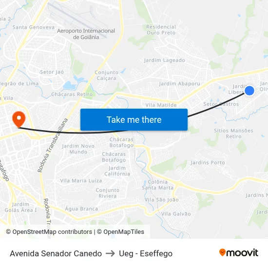 Avenida Senador Canedo to Ueg - Eseffego map
