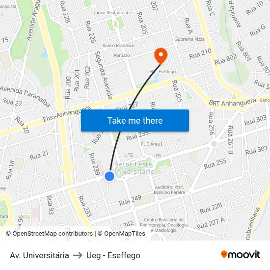 Av. Universitária to Ueg - Eseffego map