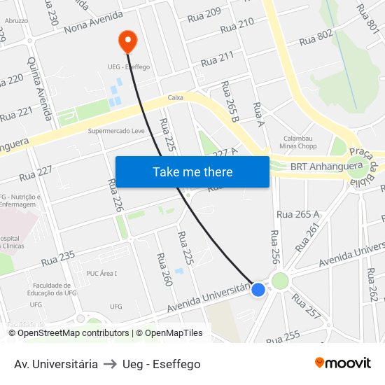 Av. Universitária to Ueg - Eseffego map