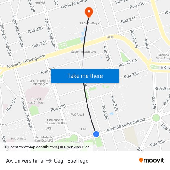 Av. Universitária to Ueg - Eseffego map