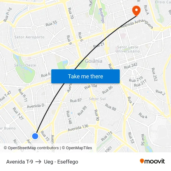 Avenida T-9 to Ueg - Eseffego map