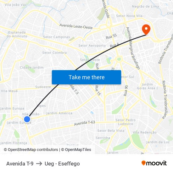 Avenida T-9 to Ueg - Eseffego map