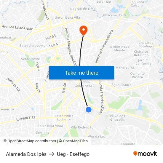 Alameda Dos Ipês to Ueg - Eseffego map