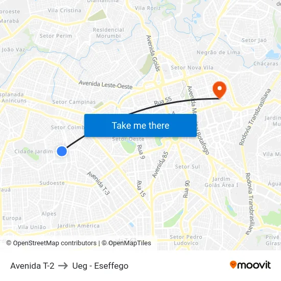 Avenida T-2 to Ueg - Eseffego map