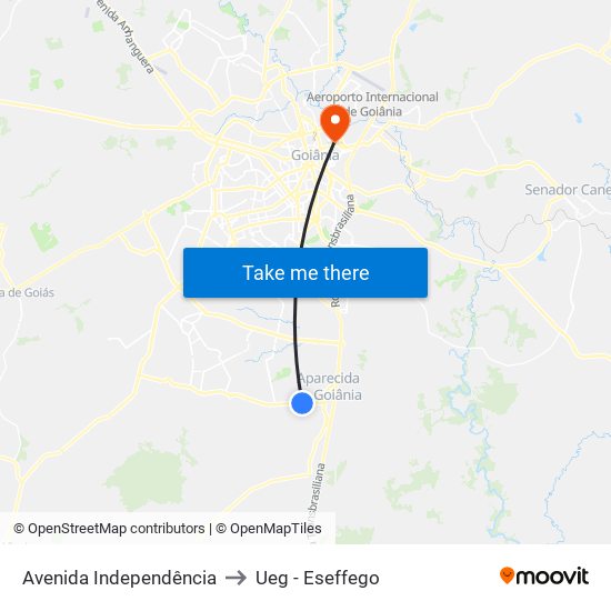 Avenida Independência to Ueg - Eseffego map