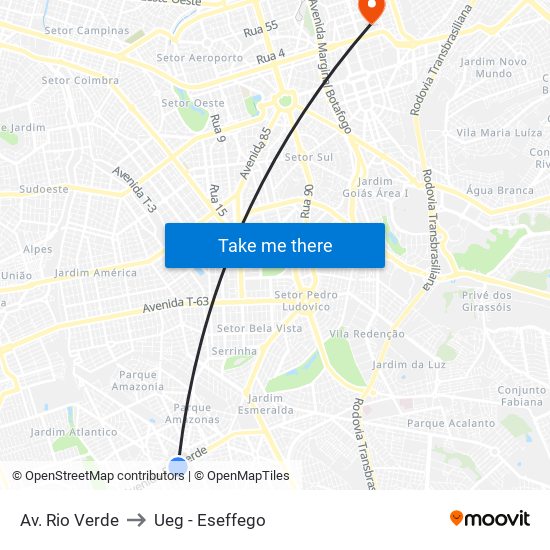 Av. Rio Verde to Ueg - Eseffego map